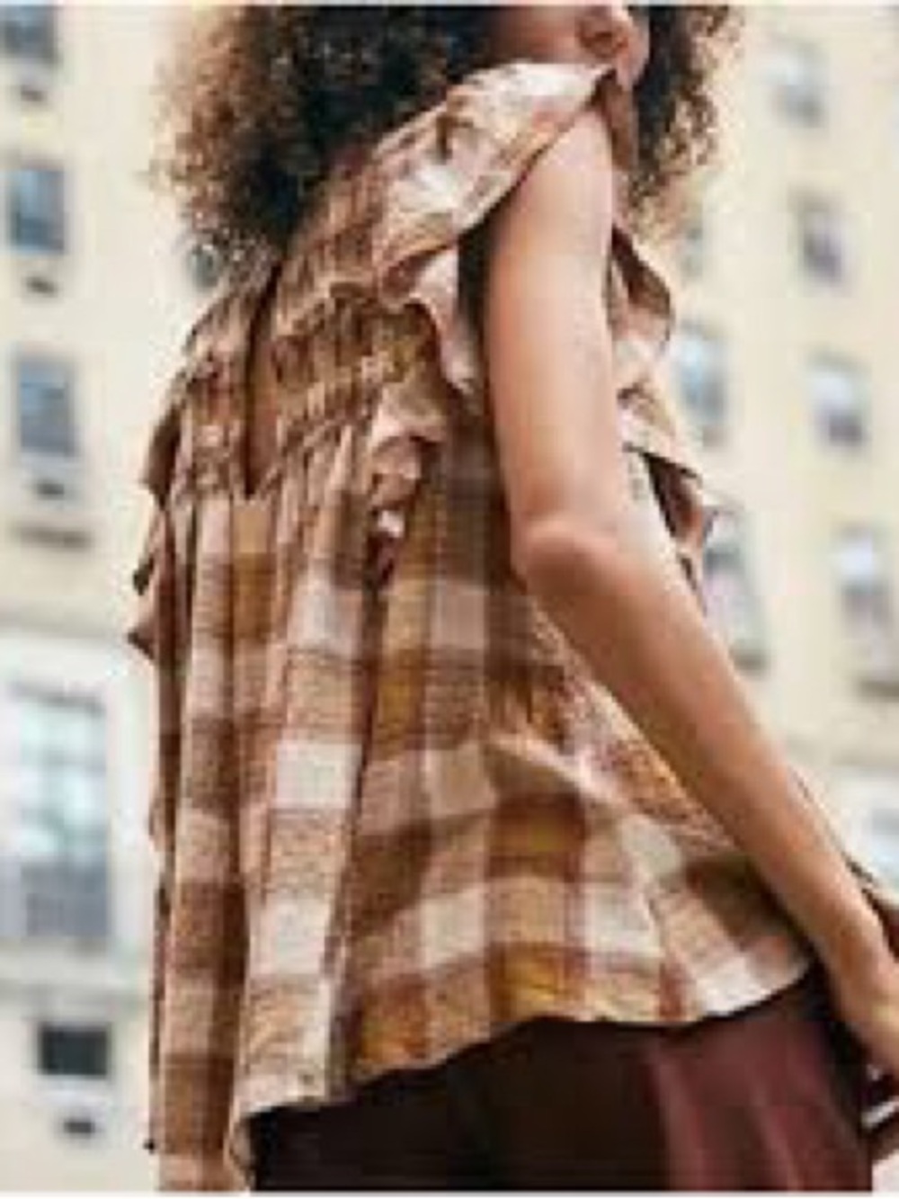 Free People Not Your Average Girl Plaid Ruffle Smocked Flutter Sleeve Blouse M - Picture 2 of 16